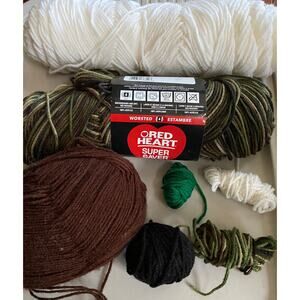 Red Heart Camouflage Yarn + Extras White Black Brown Green Crochet Knitting